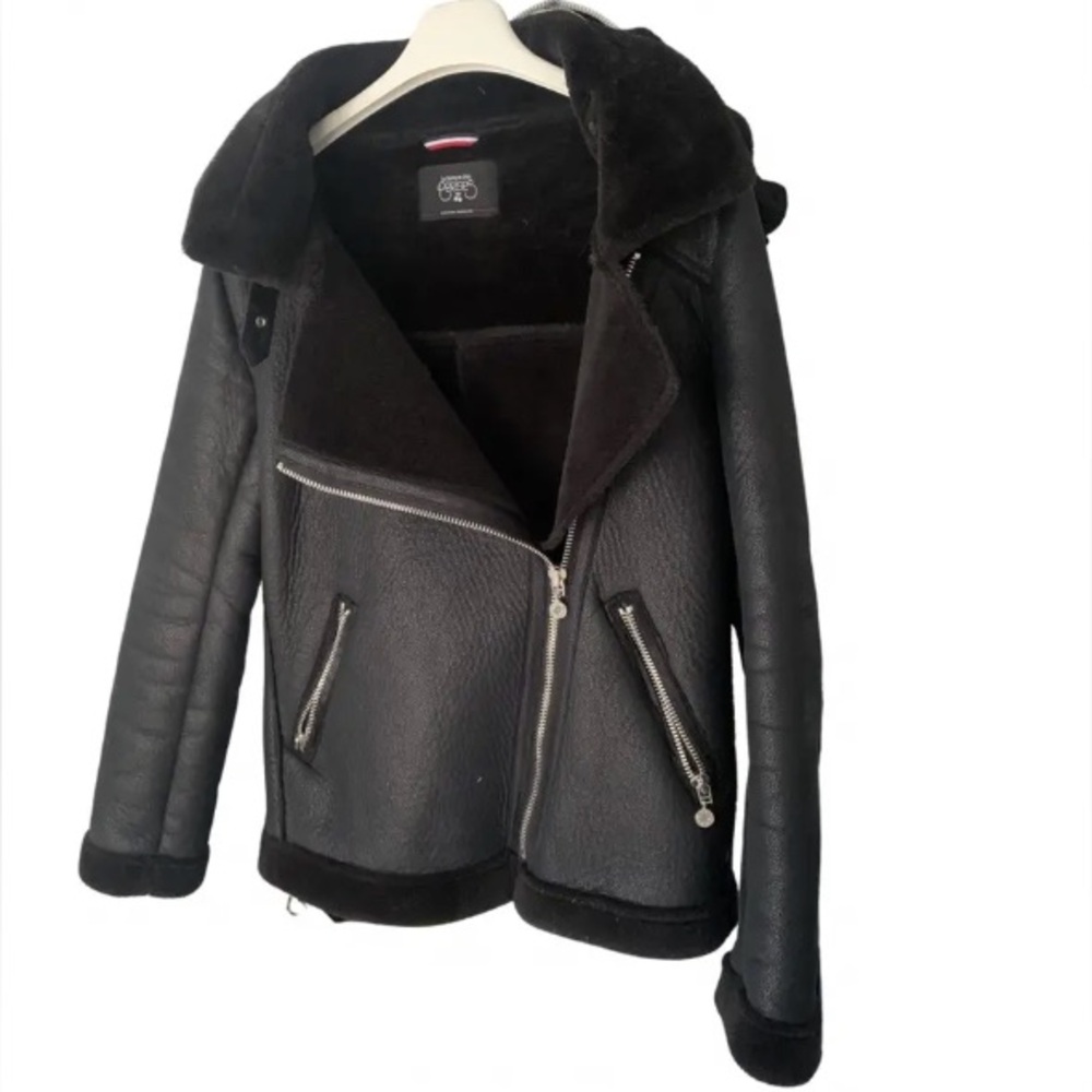 Le Temps Des Cerises Black Shearling Moto Jacket - French Rock Chic Leather